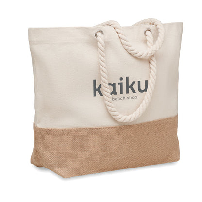 Bolsa para playa o piscina de algodón beige con personalizada con logotipo
