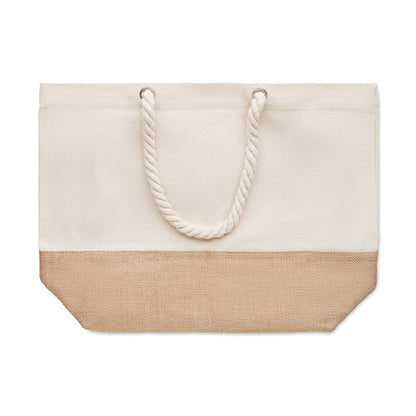 Bolsa de algodón con base de yute y asas de cordón grueso