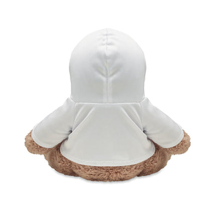 Parte trasera de peluche con sudadera blanca con capucha