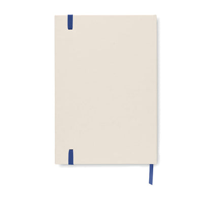 Parte trasera de  Libreta A5 cartón reciclado cierre goma azul