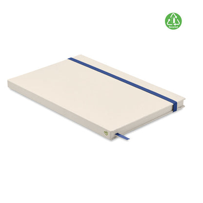 Vista superior de  Libreta A5 cartón reciclado cierre goma azul