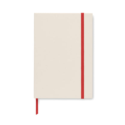 Portada de  Libreta A5 cartón reciclado cierre goma roja