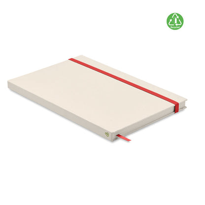 Vista superior de  Libreta A5 cartón reciclado cierre goma roja