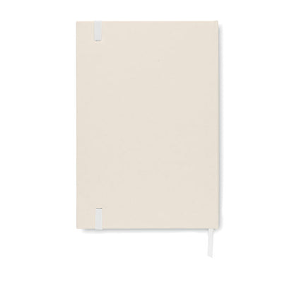 Parte trasera de cuaderno A5 cartón reciclado cierre goma blanca