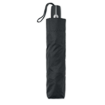 Paraguas negro plegado dentro de funda de poliéster