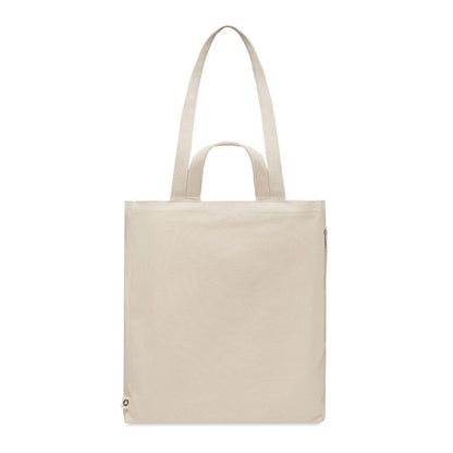 Bolsa de playa de algodón color natural con fuelle y asas largas y de mano