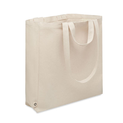 Bolsa de algodón reciclado color natural con fuelle y con asas largas y cortas
