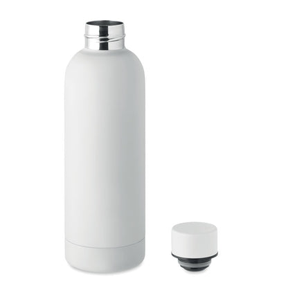 Botella de acero blanca inox. reciclado con tapón al lado