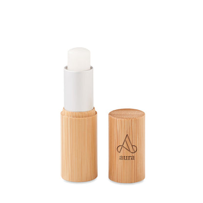 Bálsamo labial con carcasa de bambú con logo impreso