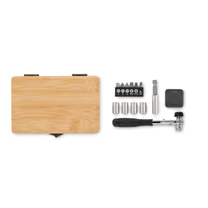 Caja de madera y 13 herramientas de bricolage