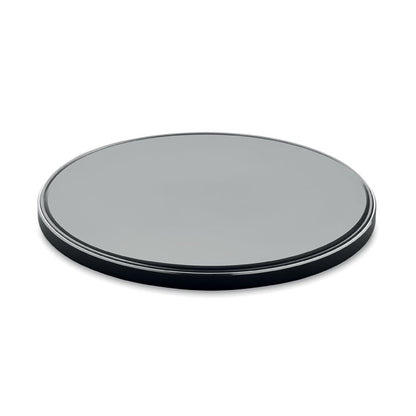 Cargador negro redondo inalámbrico de plástico y cristal