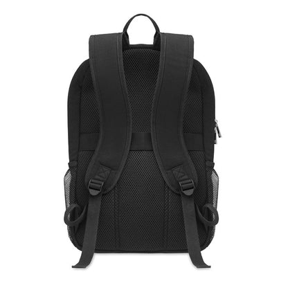Espalda y asas acolchadas y ajustables de mochila negra