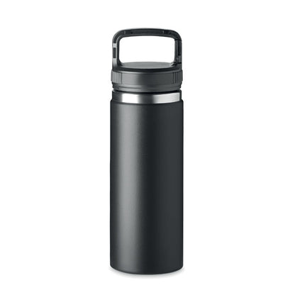 Botella de acero negro con tapa y asa