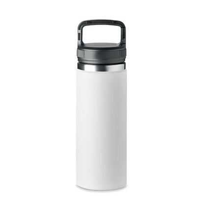 Botella de acero blanco con tapa y asa