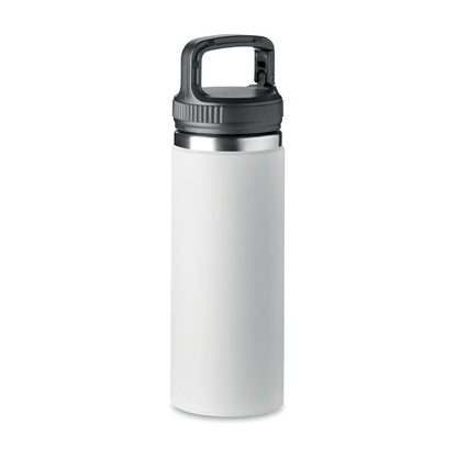 Botella de acero blanco con tapa y asa