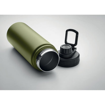 Botella  verde militar tumbada de acero con tapón