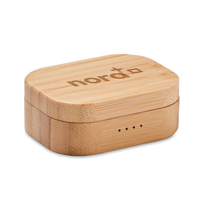 Estuche de carga de madera personalizado en la tapa con logotipo
