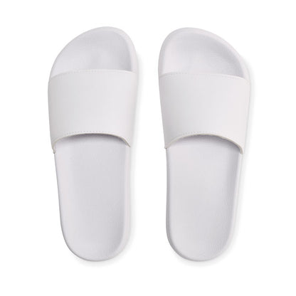 Vista superior de chanclas blancas de EVA tira ancha