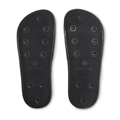 Vista superior de chanclas de tira ancha negras de goma EVA