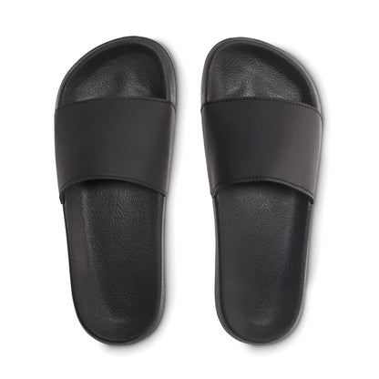 Vista superior de chanclas de tira ancha negras de goma EVA