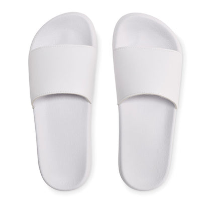 Vista superior de chanclas blancas de EVA tira ancha