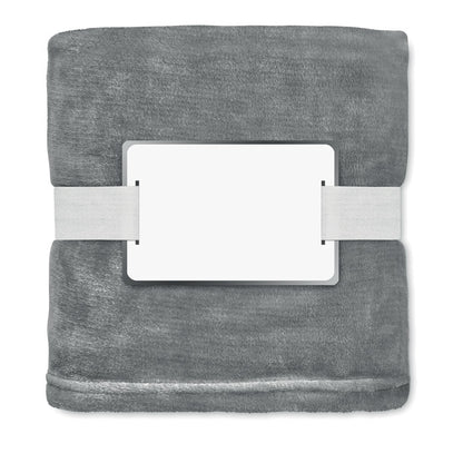 Manta  ecológica gris con cinta y tarjeta de regalo