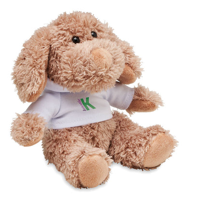 Perro de peluche con sudadera blanca personalizada con logotipo