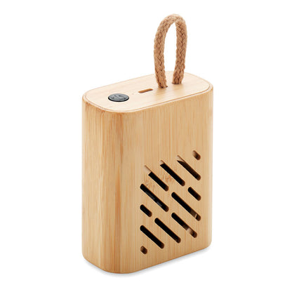 Altavoz inalámbrico rectangular de madera con asa para transporte