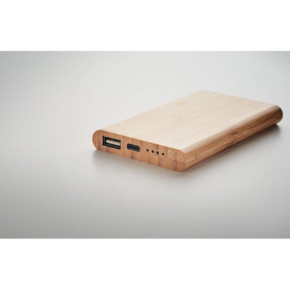 Power bank de madera de bambú con fondo gris