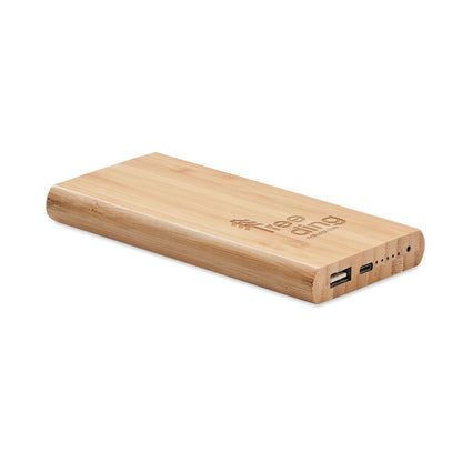 Power bank con carcasa de bambú con logotipo marcado a láser