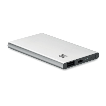 Batería externa rectangular plata de aluminio personalizada con logo