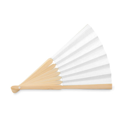 Abanico de madera de bambú semi abierto blanco