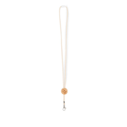 Lanyard de algodón natural con detalle de madera y mosquetón