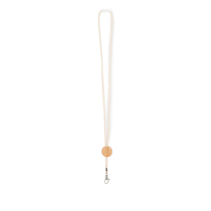 Lanyard de algodón natural con detalle de madera