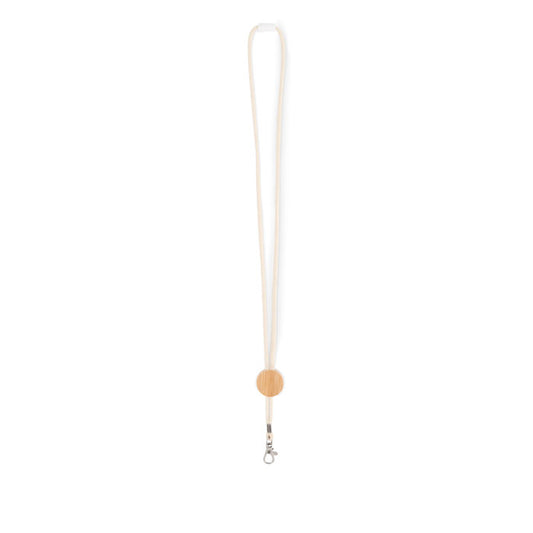 Lanyard de algodón natural con detalle de madera
