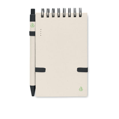 parte trasera de Libreta con espiral eco y boli detalles en negro