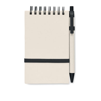 Libreta con espiral eco y boli detalles en negro