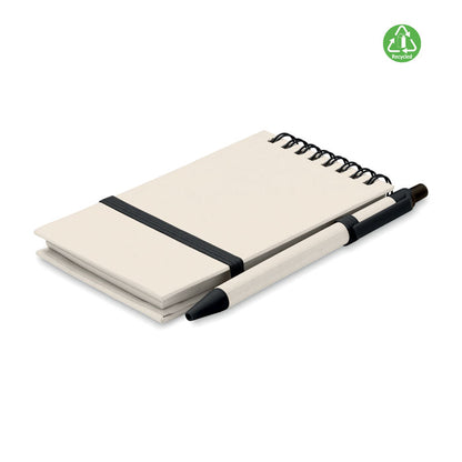 Libreta con espiral eco y boli detalles en negro