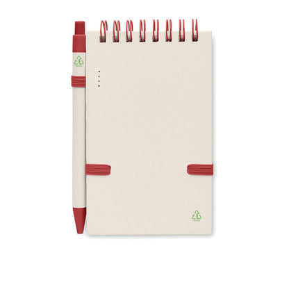 parte trasera de Libreta con espiral eco y boli detalles en rojo