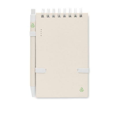 Libreta con espiral eco y boli detalles en blanco