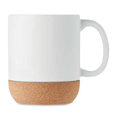 Mug de cerámica blanca con base de corcho