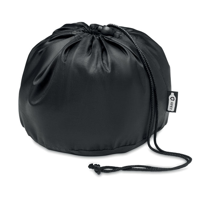 Bolsa de poliéster negra con cordón, ideal para almacenar la almohada DREAMS - Almohada de viaje en RPET 210D.