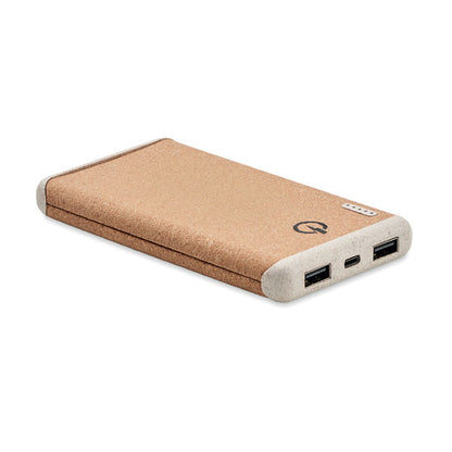 Powerbank rectangular inalámbrica de corcho