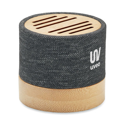 Altavoz cilíndrico de bambú con logo impreso