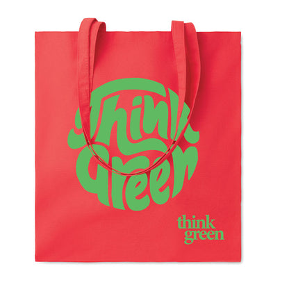 Tote bag de algodón color roja con frase grande marcada a una cara