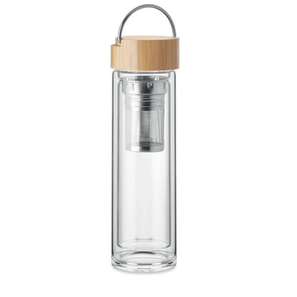 Botella doble pared 400 ml y tapa de bambú con infusor