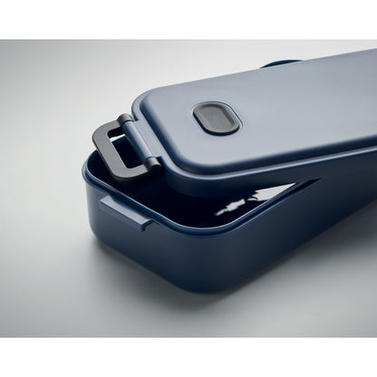 Fiambrera azul marino con tapadera y cierres laterales