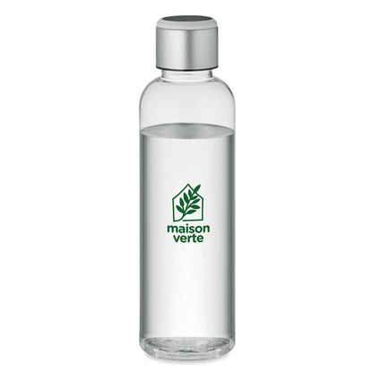 Botella de tritán transparente y tapa de acero impresa
