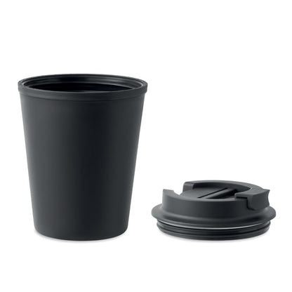 Vaso de viaje de plástico negro con tapadera a rosca