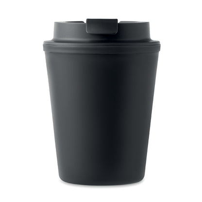 Vaso con tapadera antifugas negro de plástico